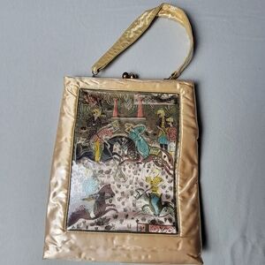 Vintage Metal Clasp Plastic Wrap Asian Embroidered Painted